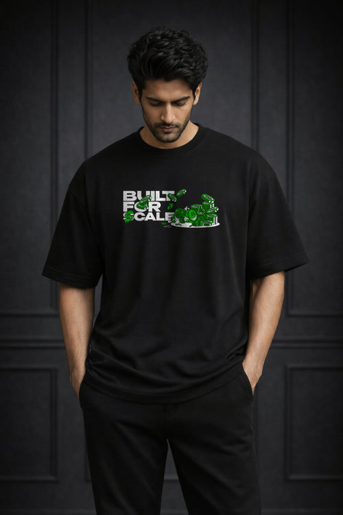 Zwuri Men | Build Money - Pitch Black Oversized T-Shirt