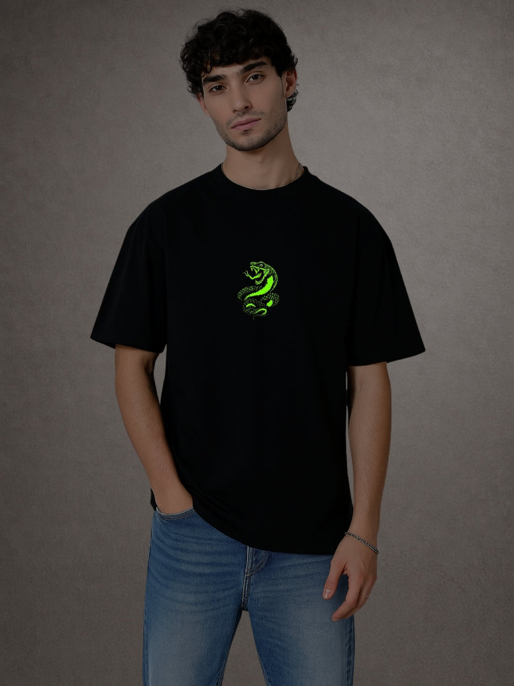 Zwuri Men | Vipers - Pitch Black Oversized T-Shirt