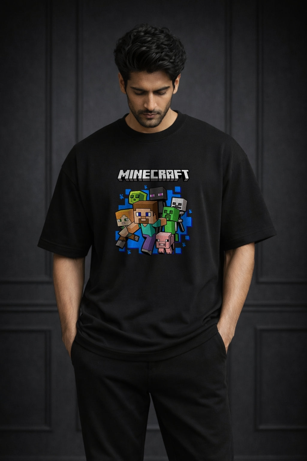 Zwuri Men | Minecraft - Pitch Black Oversized T-Shirt