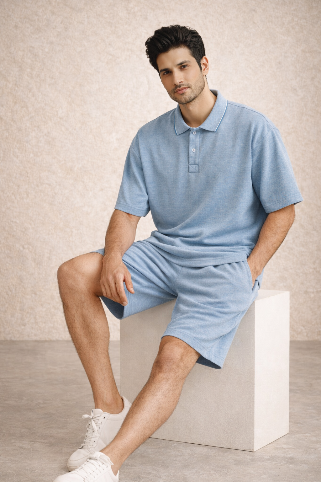 Zwuri Men | Frost Blue Oversized Polo Cord Set