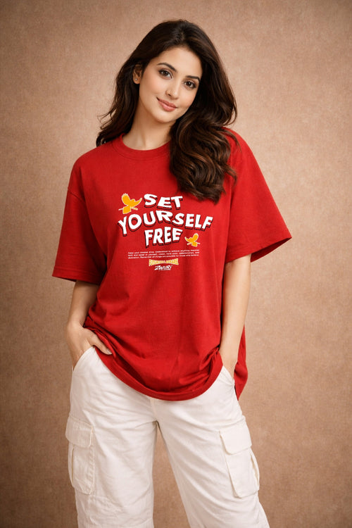 Zwuri Women | Set Yourself Free - Cherry Bomb Oversized T-Shirt