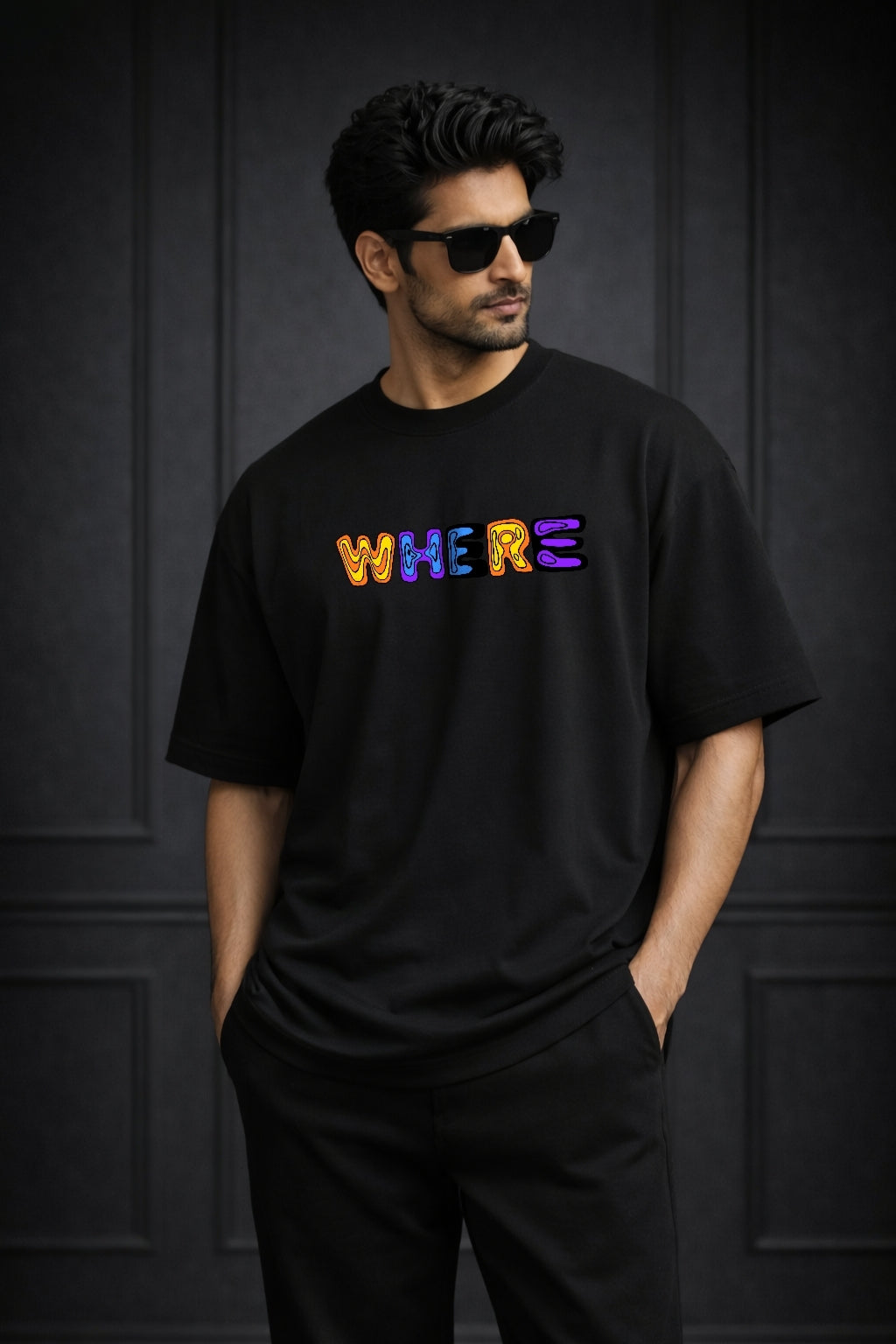 Zwuri Men | Where Are We - Pitch Black Oversized T-Shirt