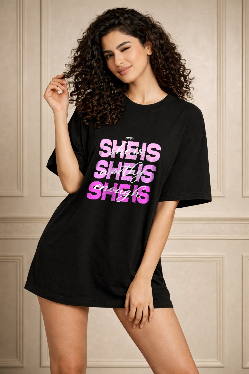 Zwuri Women | Worthy Enough - Pitch Black Oversized T-Shirt