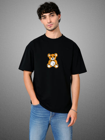 🧸 Humble Bear Zen Black Oversized T-Shirt for Men by Zwuri