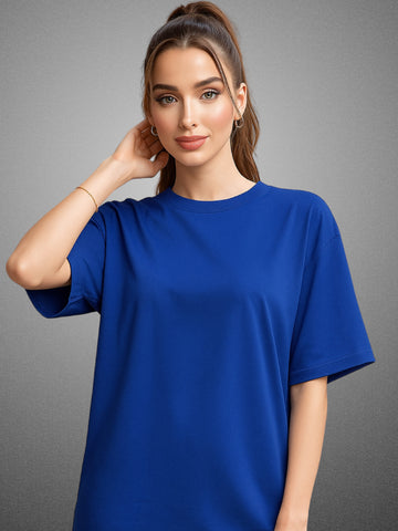 Zwuri Women’s Drift Blue Oversized T-Shirt Solids, Relaxed Fit, Minimalist Everyday Wear