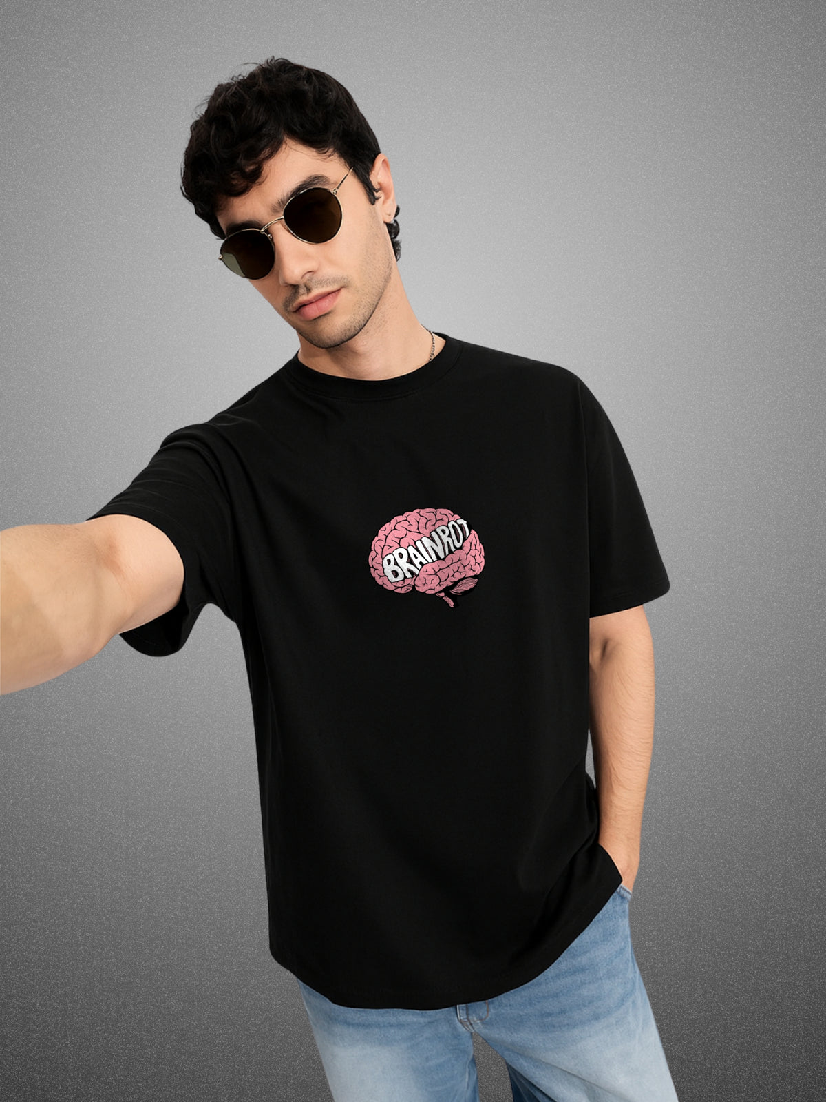 🧠 Brainrot Oversized Streetwear Zen Black T-Shirt For Men by Zwuri