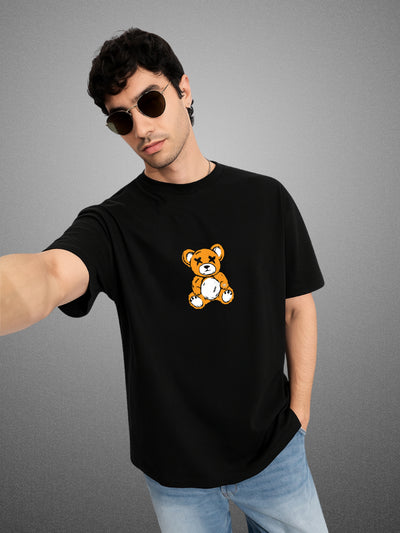 🧸 Humble Bear Zen Black Oversized T-Shirt for Men by Zwuri