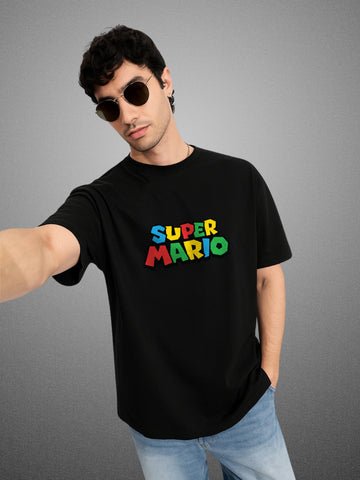 Go Mario Jump Oversized Graphic Zen Black T-Shirt For Men by Zwuri