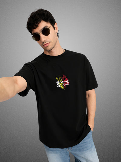 👹 Shogun Mode Samurai Zen Black Oversized T-Shirt for Men by Zwuri