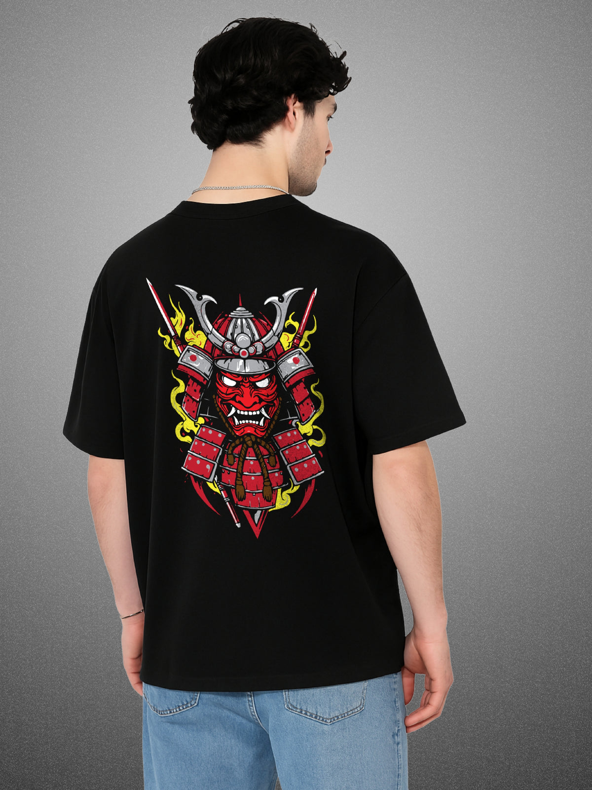 👹 Shogun Mode Samurai Zen Black Oversized T-Shirt for Men by Zwuri