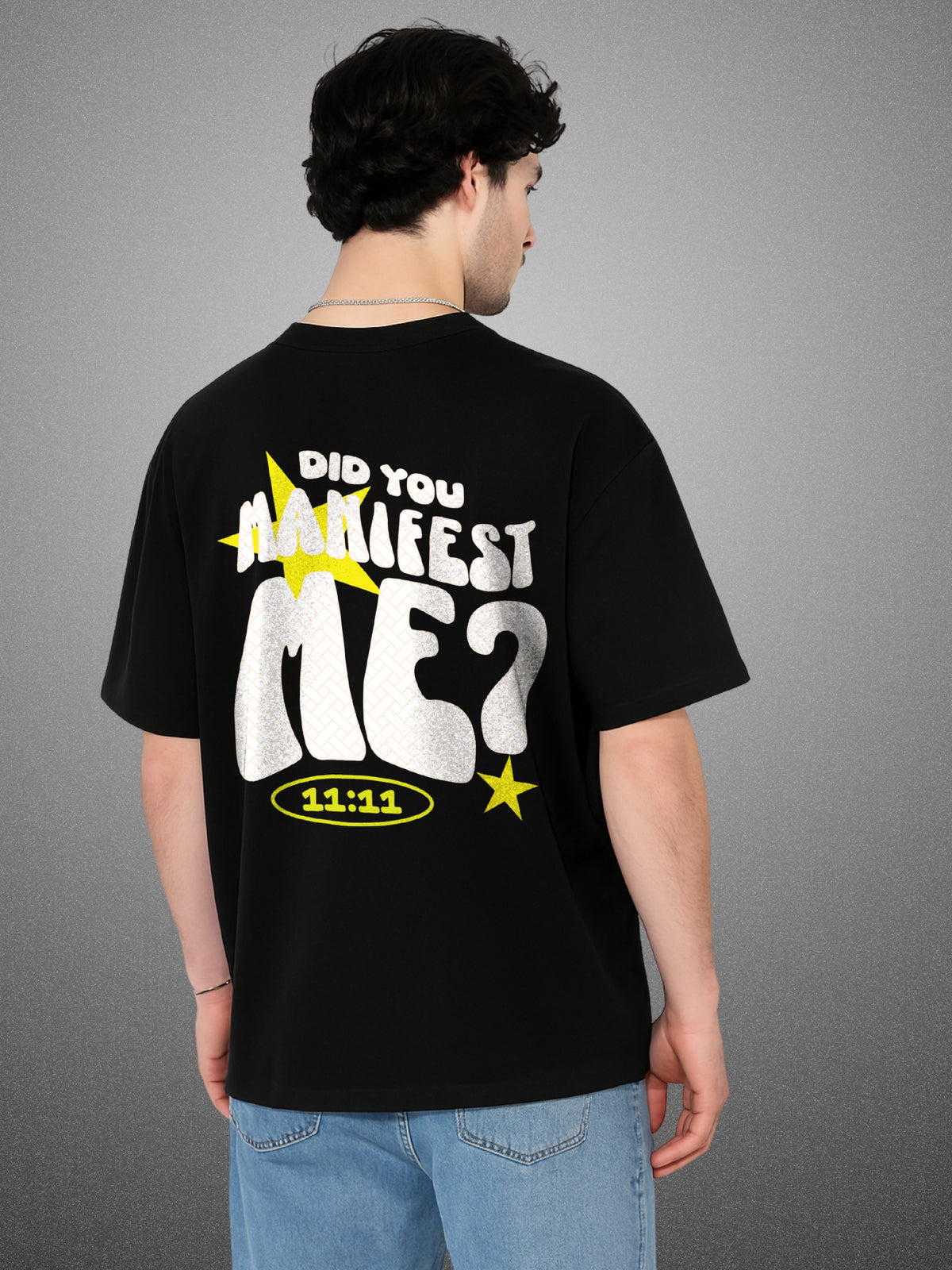 Did You Manifest Me? Zen Black Oversized T-Shirt for Men by Zwuri
