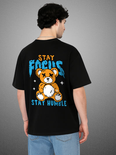 🧸 Humble Bear Zen Black Oversized T-Shirt for Men by Zwuri