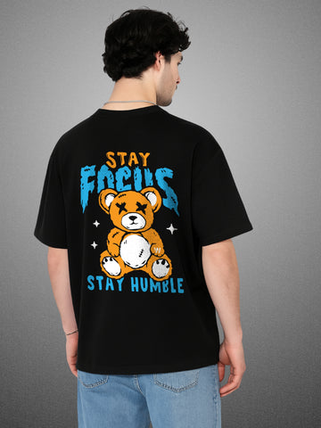 🧸 Humble Bear Zen Black Oversized T-Shirt for Men by Zwuri