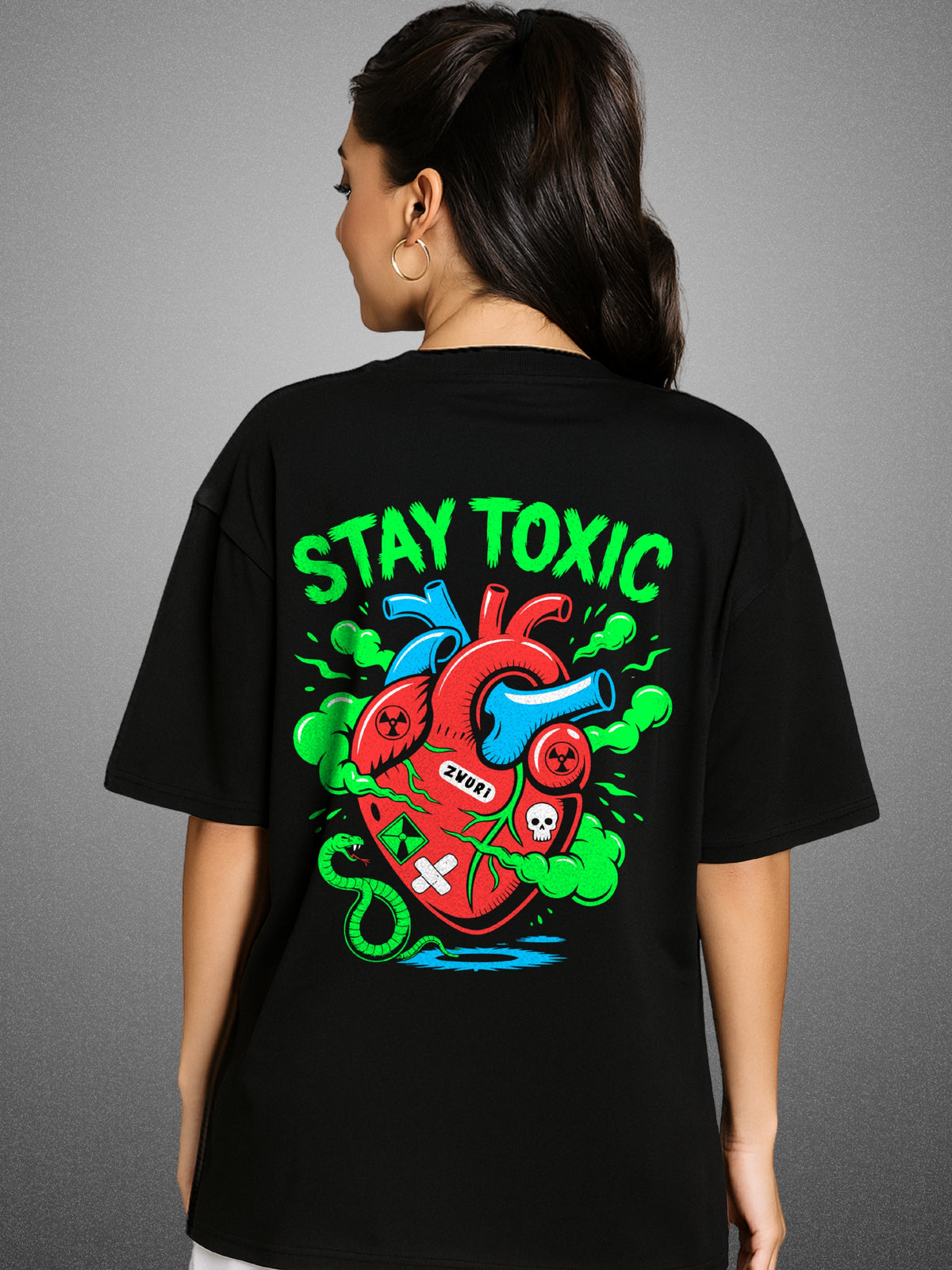 Stay Toxic, Zen Black Oversized T-Shirt For Women by Zwuri
