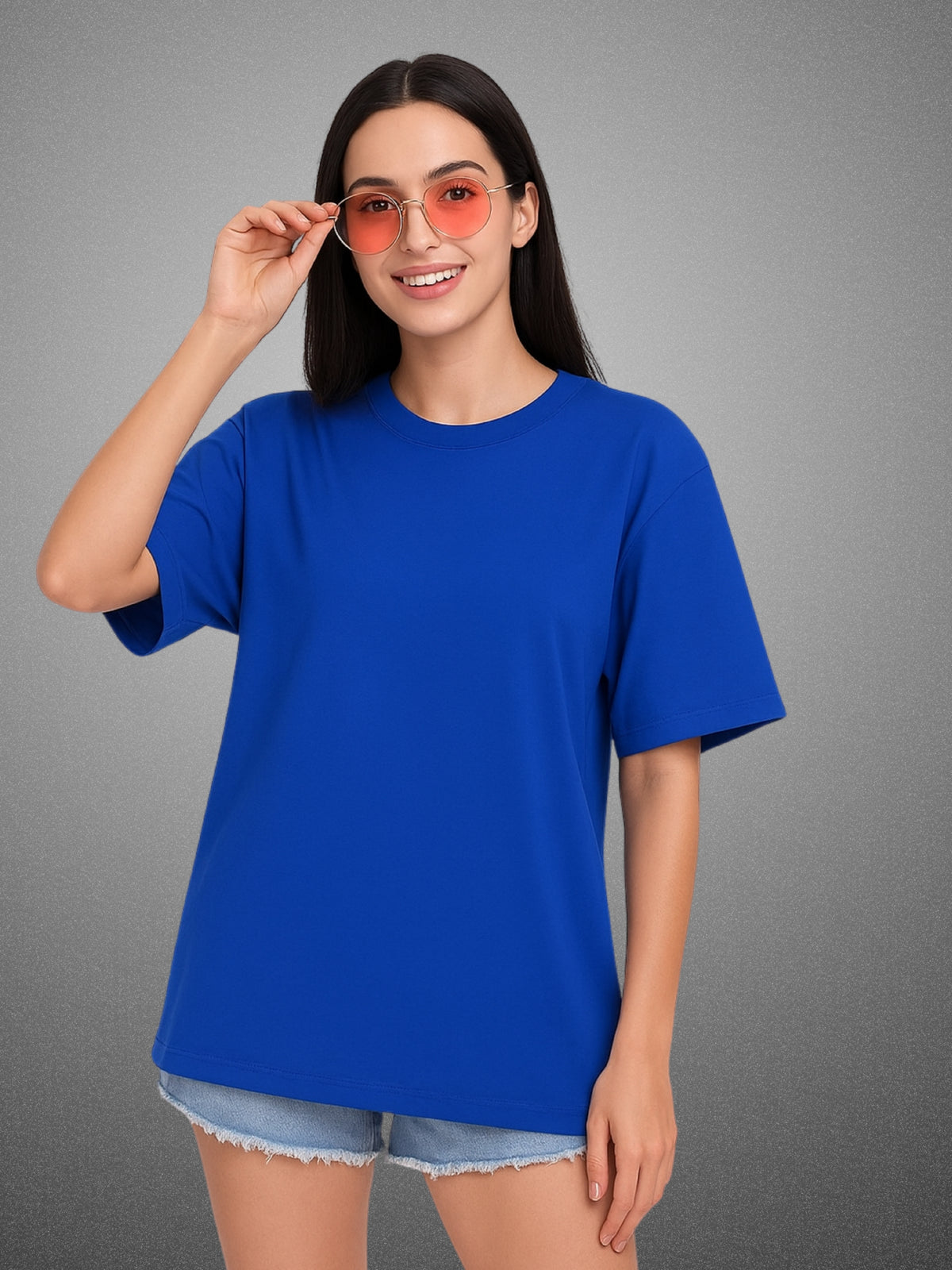 Zwuri Women’s Drift Blue Oversized T-Shirt Solids, Relaxed Fit, Minimalist Everyday Wear