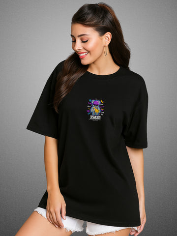 Graffiti Art, Zen Black Oversized T-Shirt For Women by Zwuri