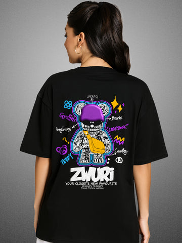 Graffiti Art, Zen Black Oversized T-Shirt For Women by Zwuri