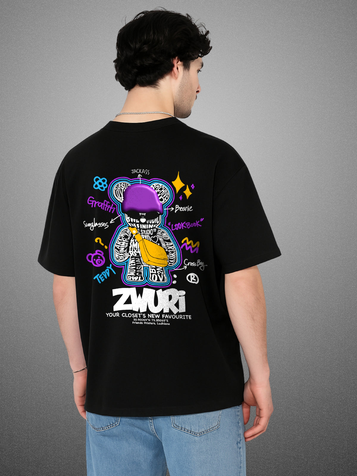 Graffiti Art, Zen Black Oversized T-Shirt For Men by Zwuri