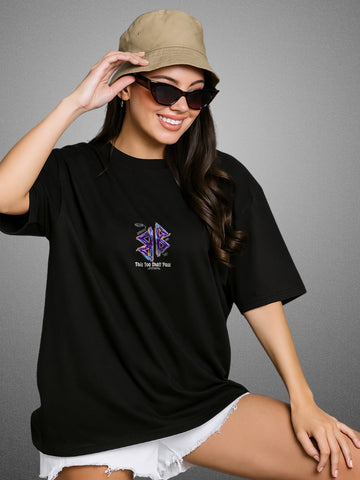 🤞🏻 Good Luck Charm, Zen Black Oversized T-Shirt For Women by Zwuri
