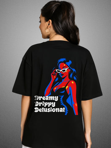 Dreamy Delulu, Zen Black Oversized T-Shirt For Women by Zwuri