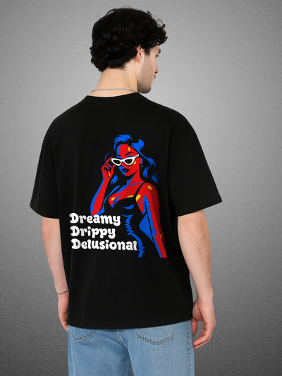 Dreamy Delulu, Zen Black Oversized T-Shirt For Men by Zwuri
