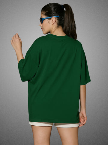 Zwuri Women’s Forest Green Oversized T-Shirt Solids, Relaxed Fit, Minimalist Everyday Wear