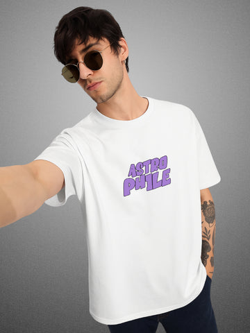 Astrophile, Pure White Oversized T-Shirt For Men by Zwuri