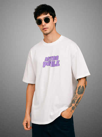 Astrophile, Pure White Oversized T-Shirt For Men by Zwuri