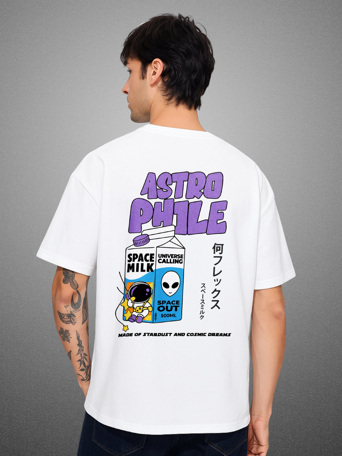 Astrophile, Pure White Oversized T-Shirt For Men by Zwuri