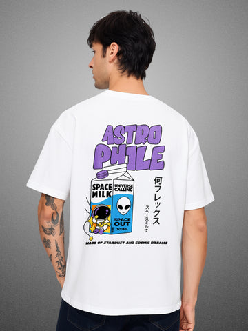 Astrophile, Pure White Oversized T-Shirt For Men by Zwuri