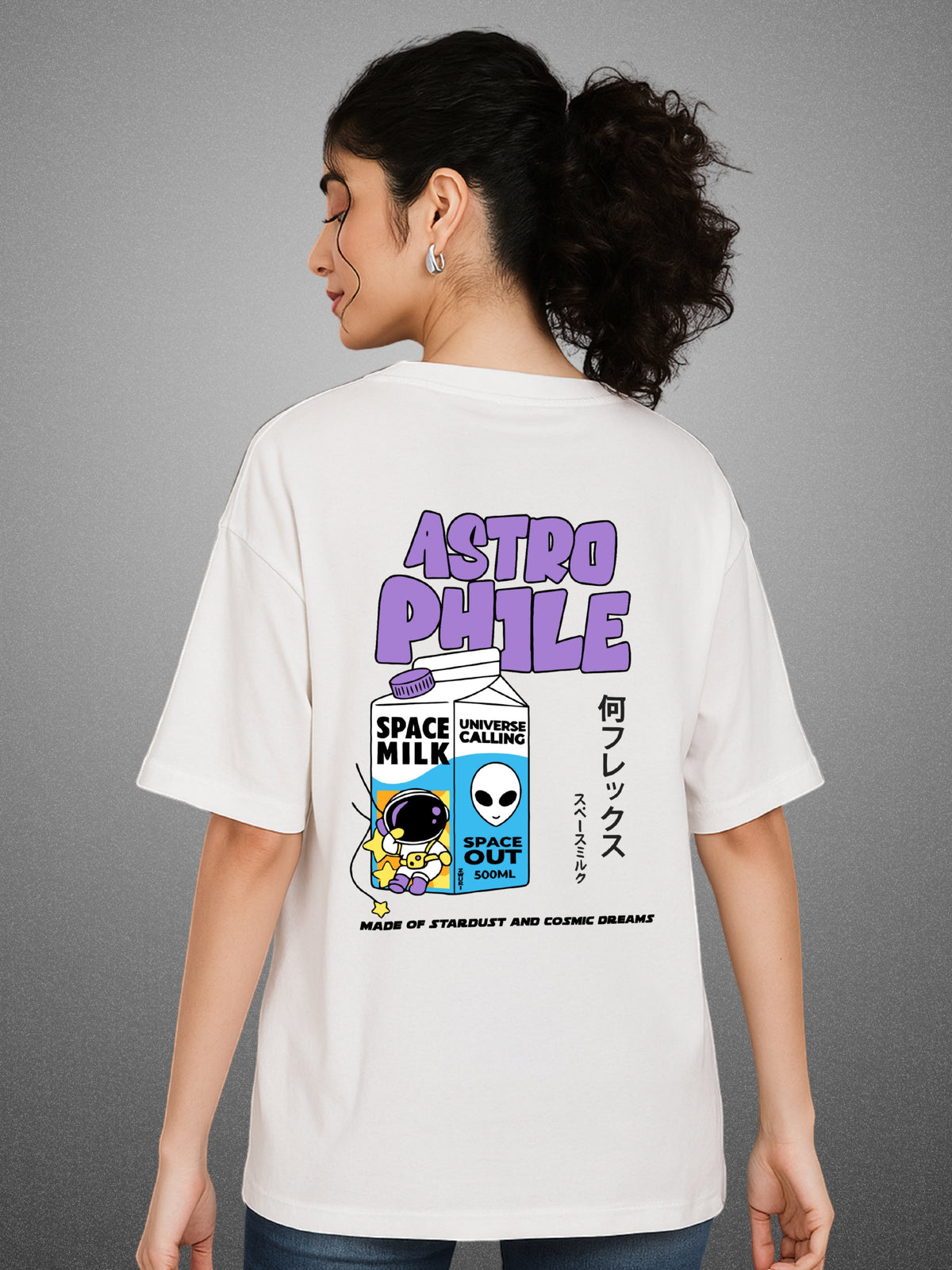 Astrophile, Pure White Oversized T-Shirt For Women by Zwuri