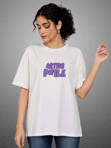 Astrophile, Pure White Oversized T-Shirt For Women by Zwuri