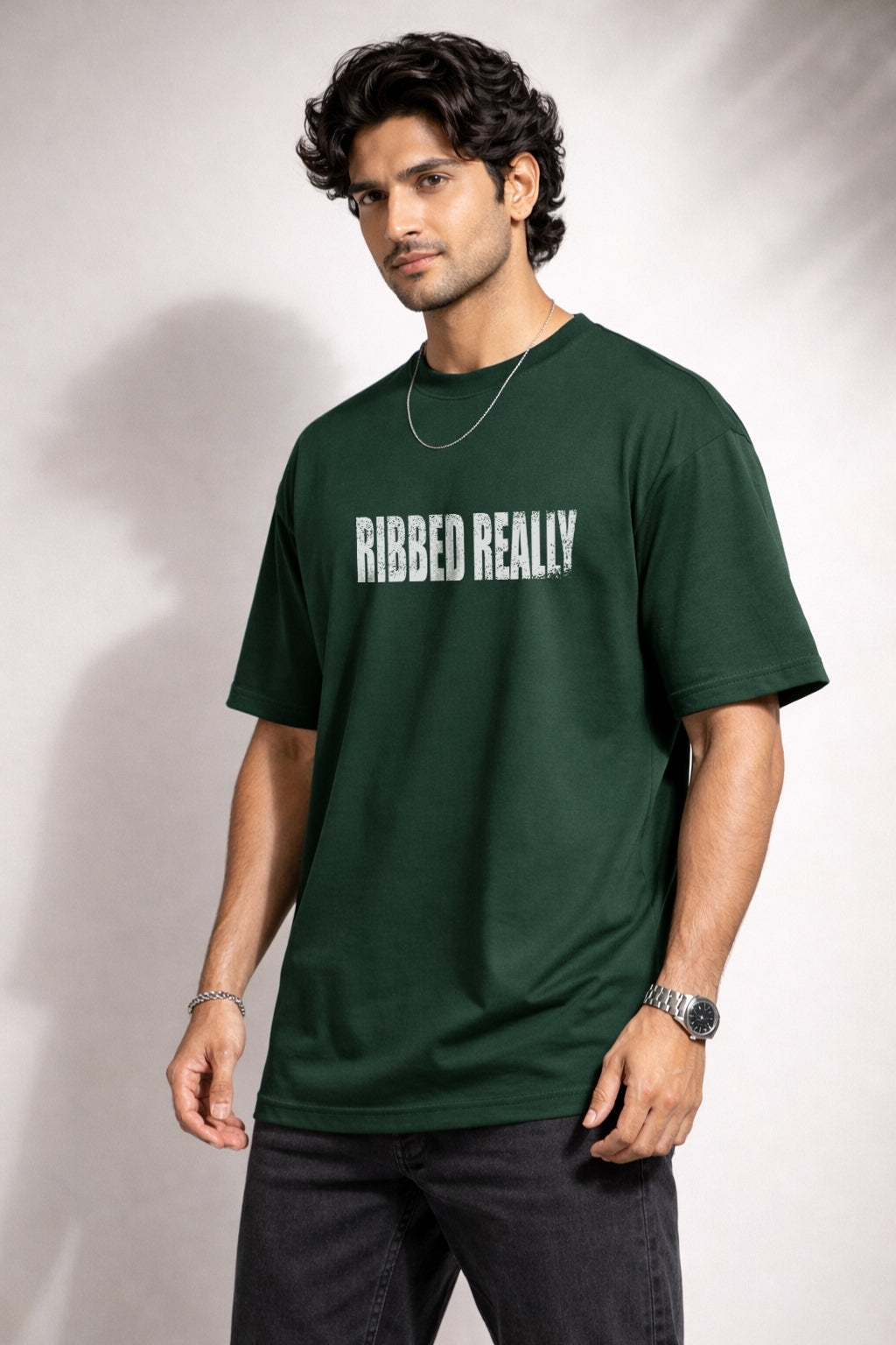 Zwuri Men | Ribbed Ribs - Jungle Vibe Oversized T-Shirt