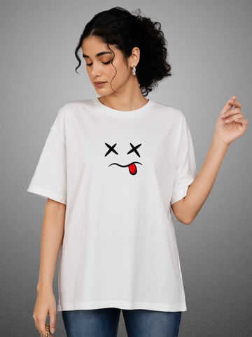 X.O. Pure White Oversized T-Shirt For Women by Zwuri