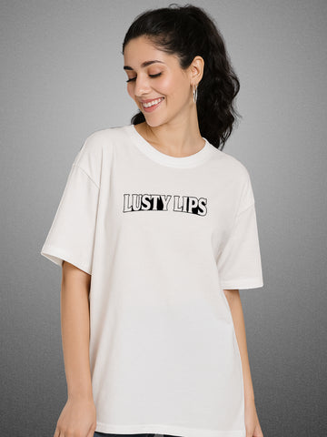 💋 Lusty Lips, Pure White Oversized T-Shirt For Women by Zwuri