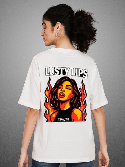 💋 Lusty Lips, Pure White Oversized T-Shirt For Women by Zwuri