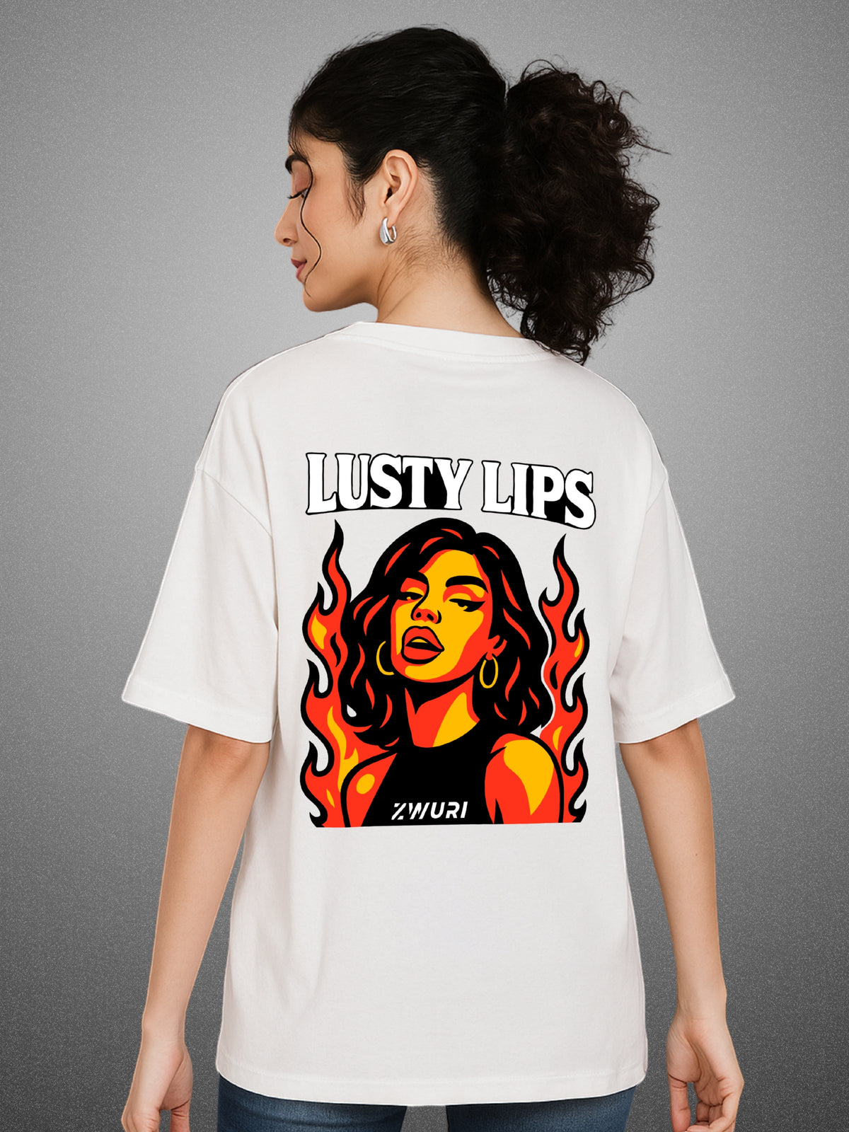 💋 Lusty Lips, Pure White Oversized T-Shirt For Women by Zwuri