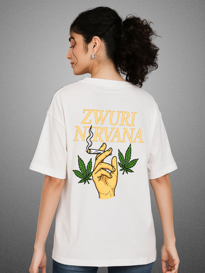 ☺️ Nirvana, Pure White Oversized T-Shirt For Women by Zwuri
