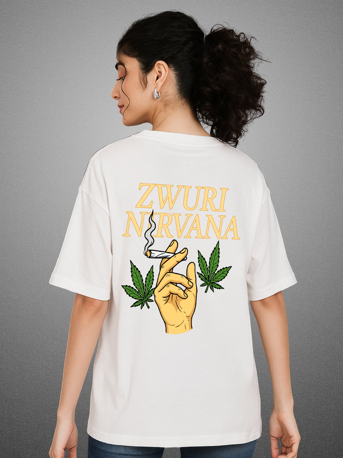 ☺️ Nirvana, Pure White Oversized T-Shirt For Women by Zwuri