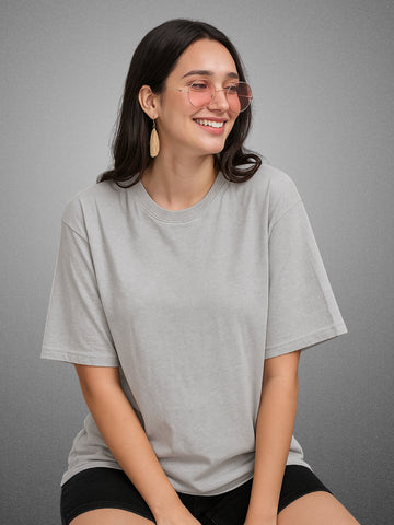 Zwuri Women’s Smoke Gray Oversized T-Shirt Solids, Relaxed Fit, Minimalist Everyday Wear