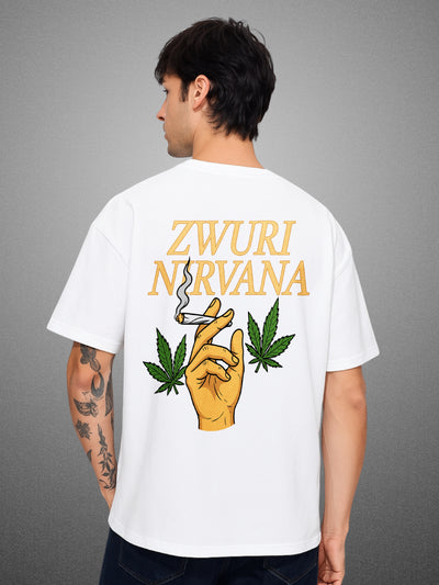 ☺️ Nirvana, Pure White Oversized T-Shirt For Men by Zwuri