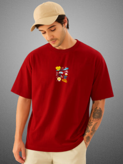 🤪 The Zwuri Madness, Crimson Red Oversized T-Shirt For Men by Zwuri