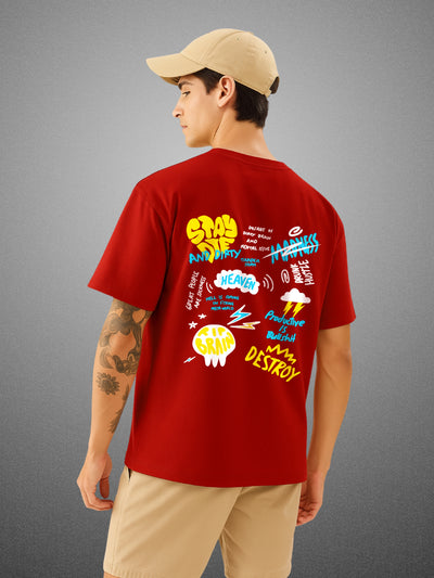 🤪 The Zwuri Madness, Crimson Red Oversized T-Shirt For Men by Zwuri