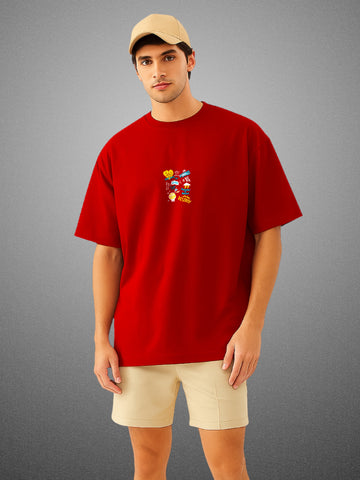 🤪 The Zwuri Madness, Crimson Red Oversized T-Shirt For Men by Zwuri