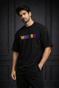 Zwuri Men | Where Are We - Pitch Black Oversized T-Shirt