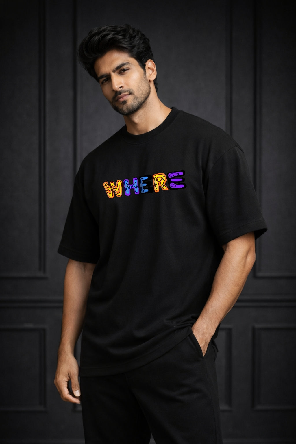 Zwuri Men | Where Are We - Pitch Black Oversized T-Shirt