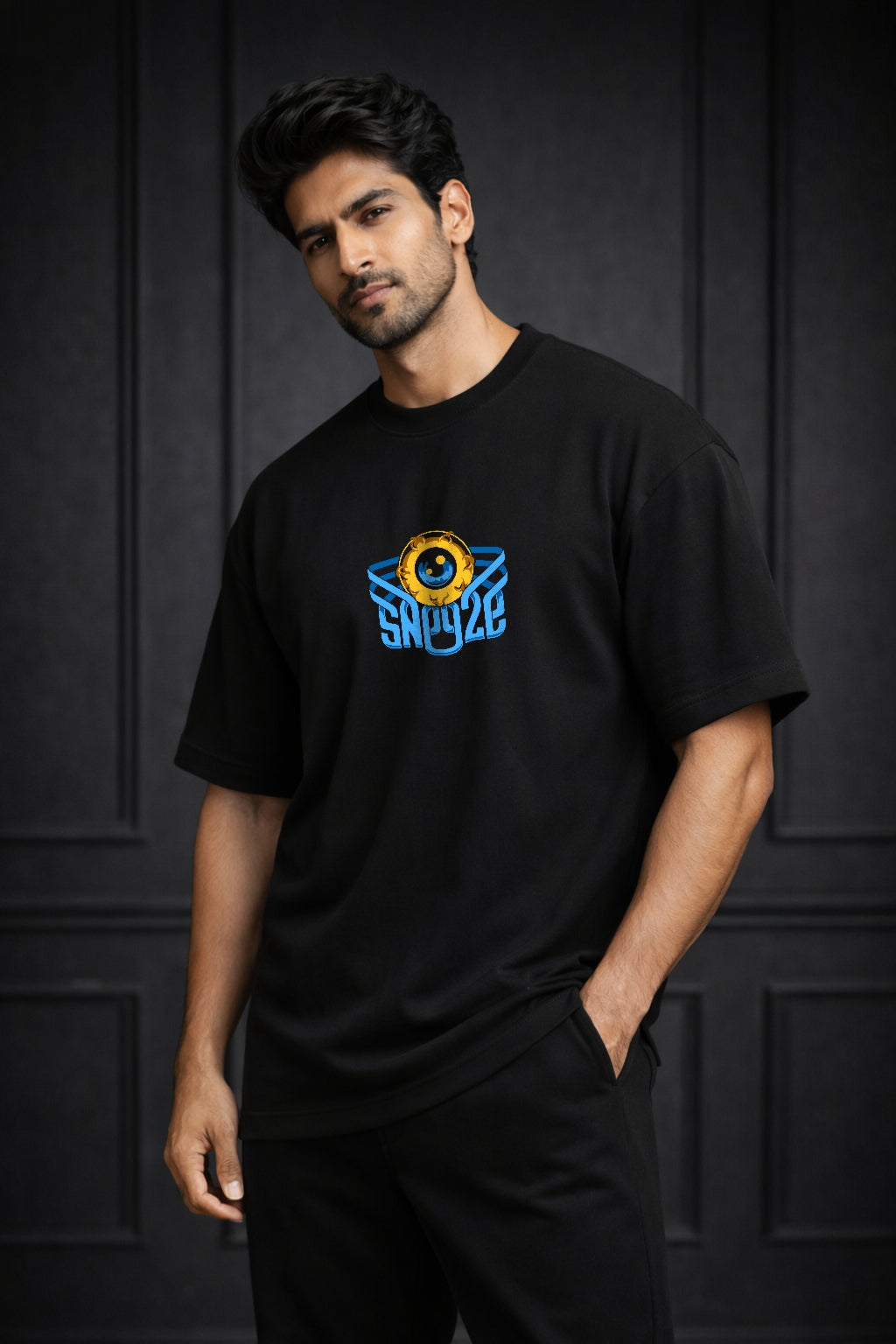 Zwuri Men | Sneeze - Pitch Black Oversized T-Shirt