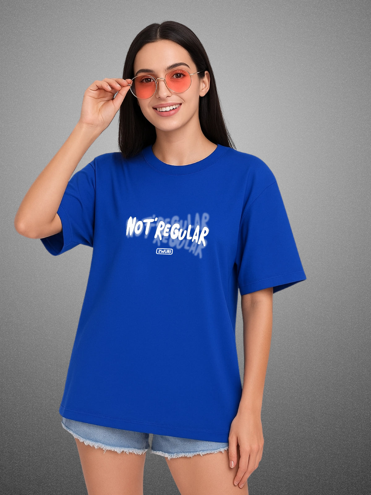 Not Regular, Drift Blue Oversized T-Shirt For Women by Zwuri