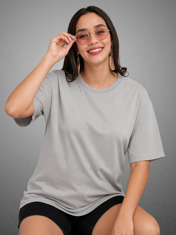 Zwuri Women’s Smoke Gray Oversized T-Shirt Solids, Relaxed Fit, Minimalist Everyday Wear