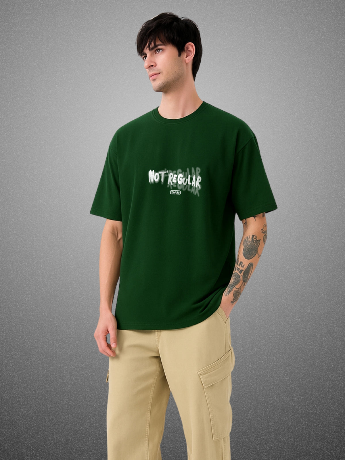 Not Regular, Forest Green Oversized T-Shirt For Men by Zwuri